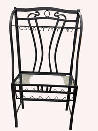 35"W Black Metal Wine Rack With Glass Shelf