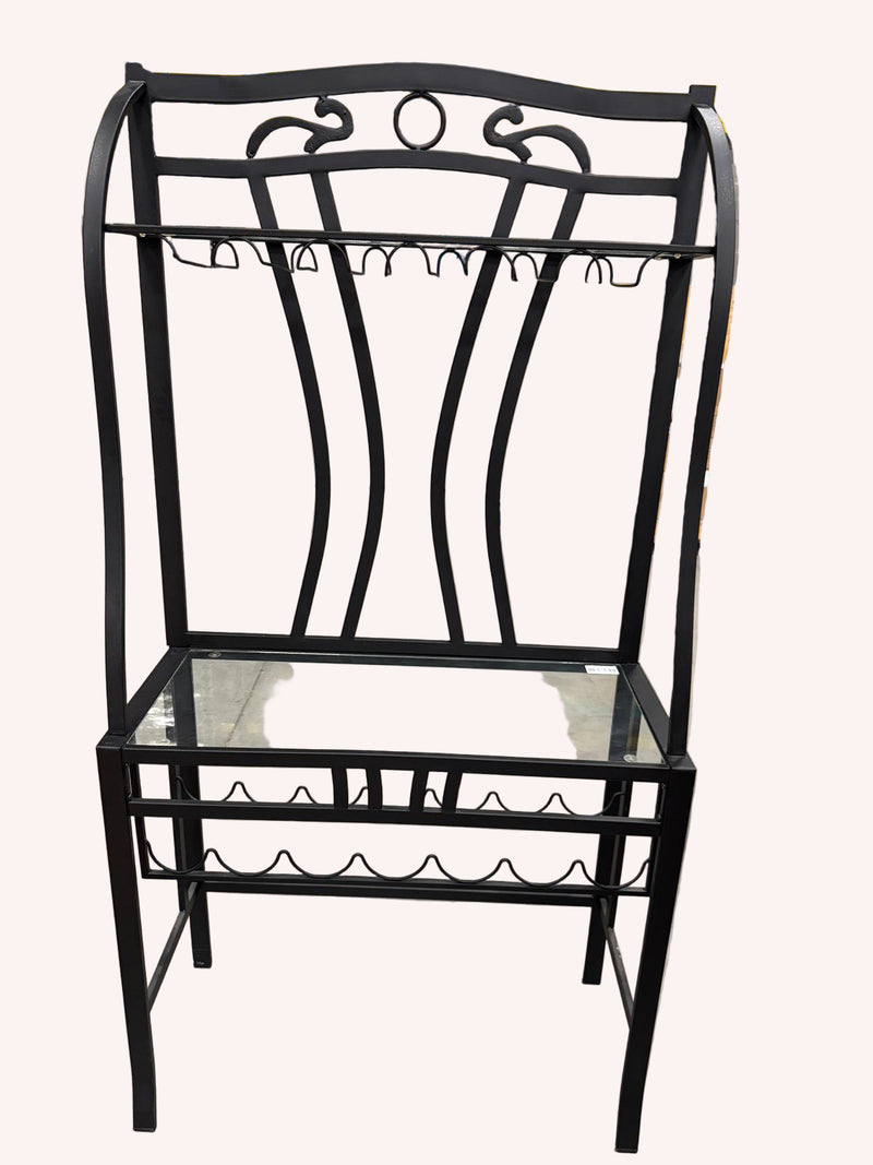 35"W Black Metal Wine Rack With Glass Shelf