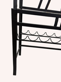 35"W Black Metal Wine Rack With Glass Shelf