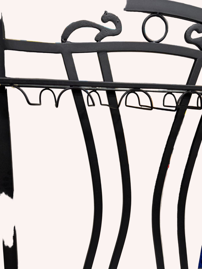 35"W Black Metal Wine Rack With Glass Shelf