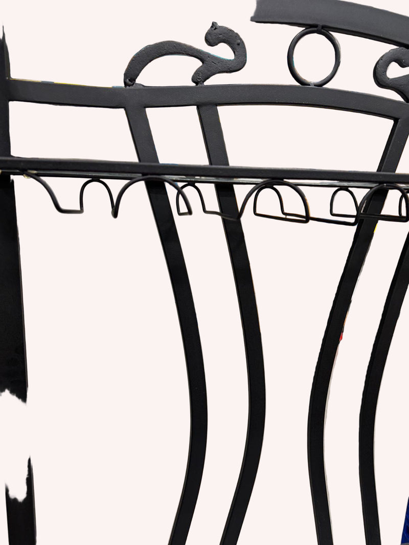 35"W Black Metal Wine Rack With Glass Shelf