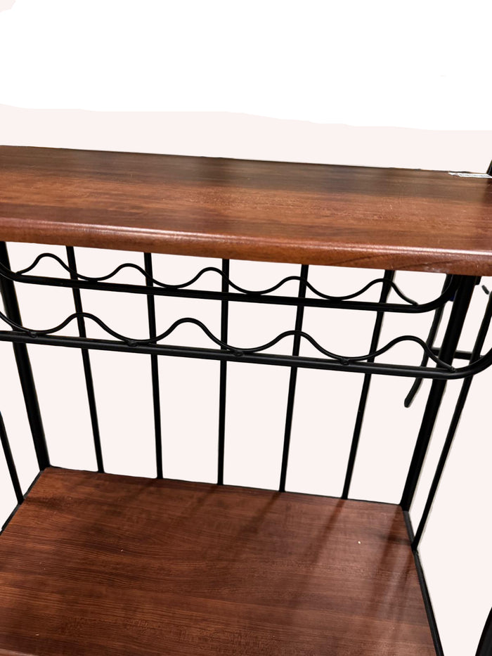 33"W Black Metal Wine Rack With Wooden Shelf