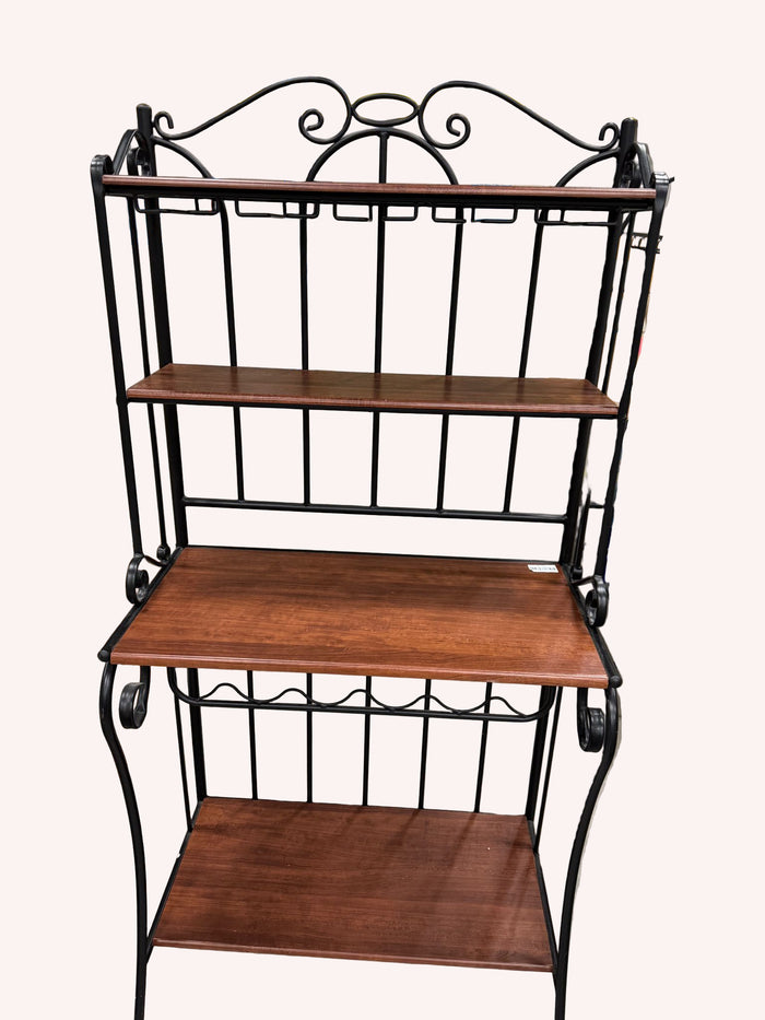 33"W Black Metal Wine Rack With Wooden Shelf