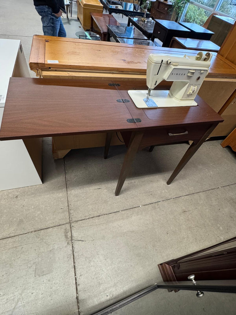Extendable Wood Sewing Table with Built-in Machine