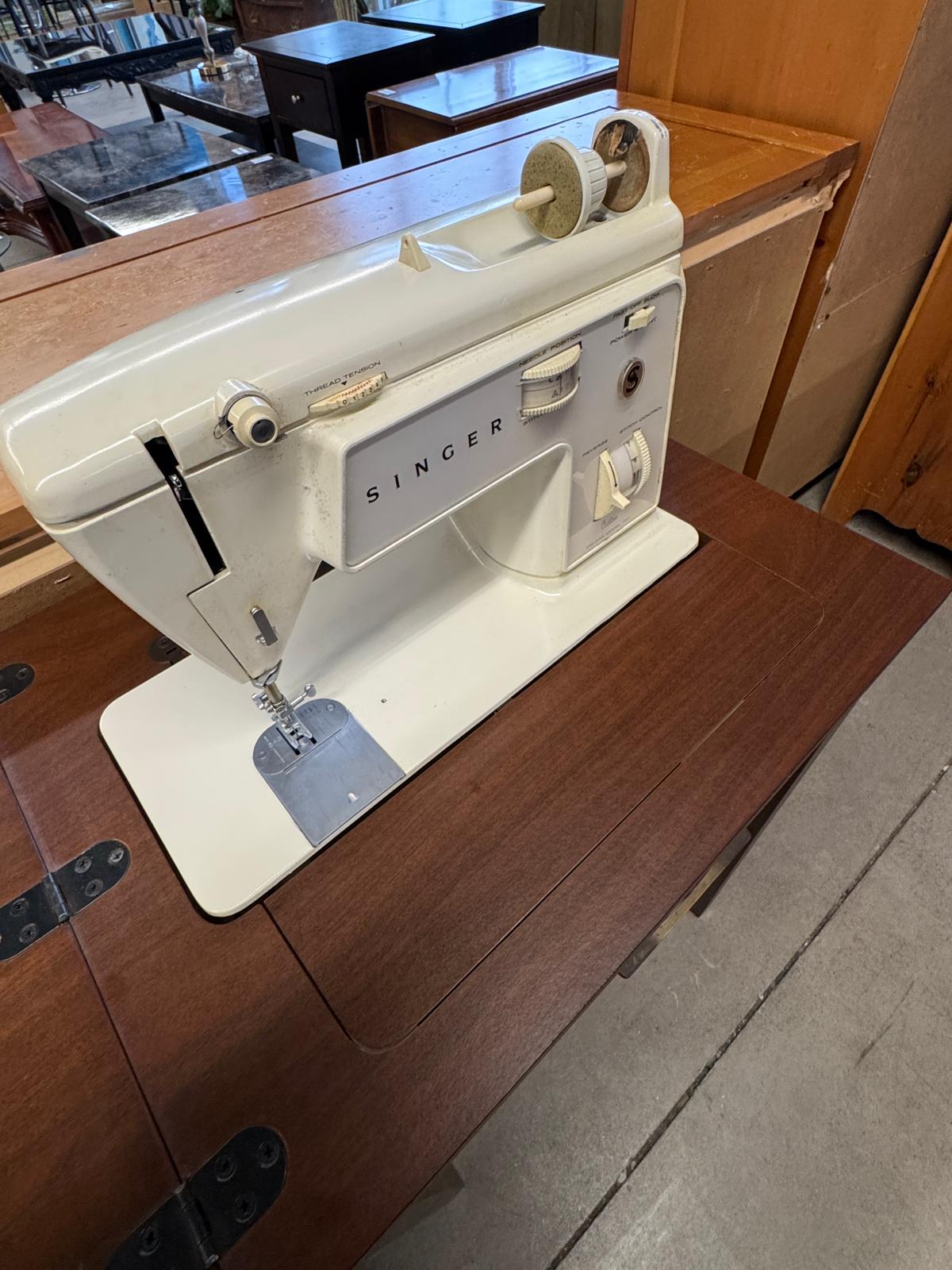 Extendable Wood Sewing Table with Built-in Machine