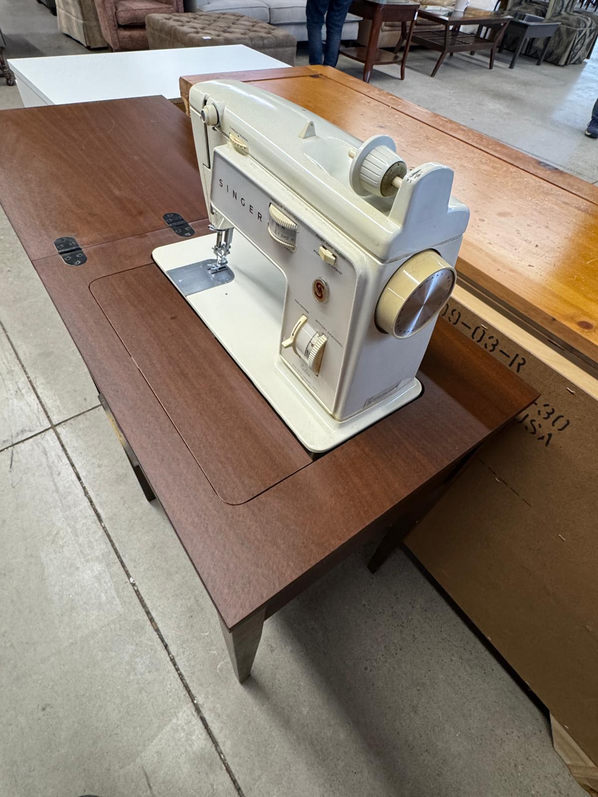 Extendable Wood Sewing Table with Built-in Machine
