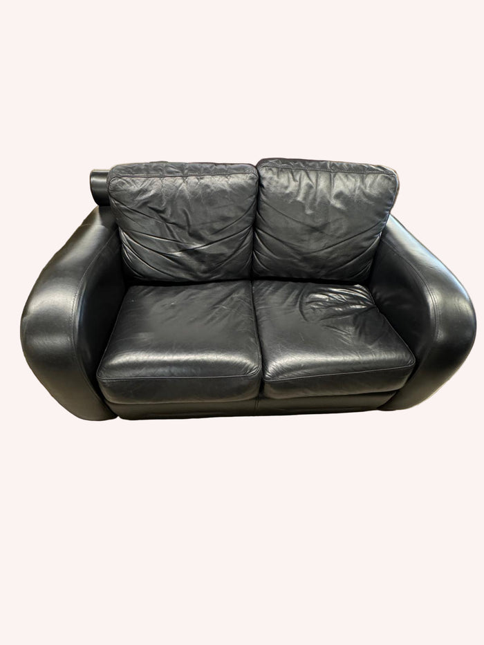 66"W Black Leather 2-Seater Sofa