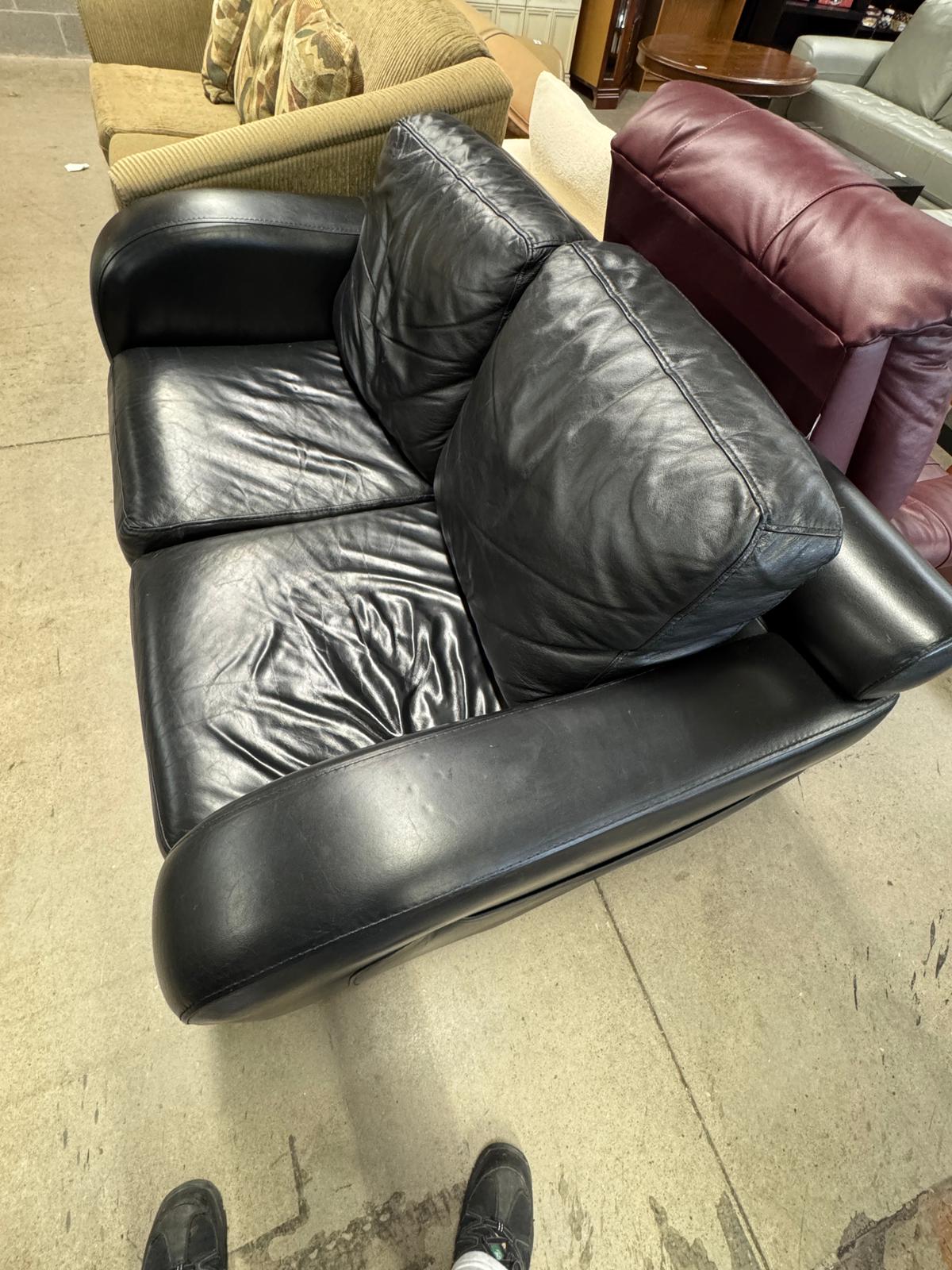 66"W Black Leather 2-Seater Sofa