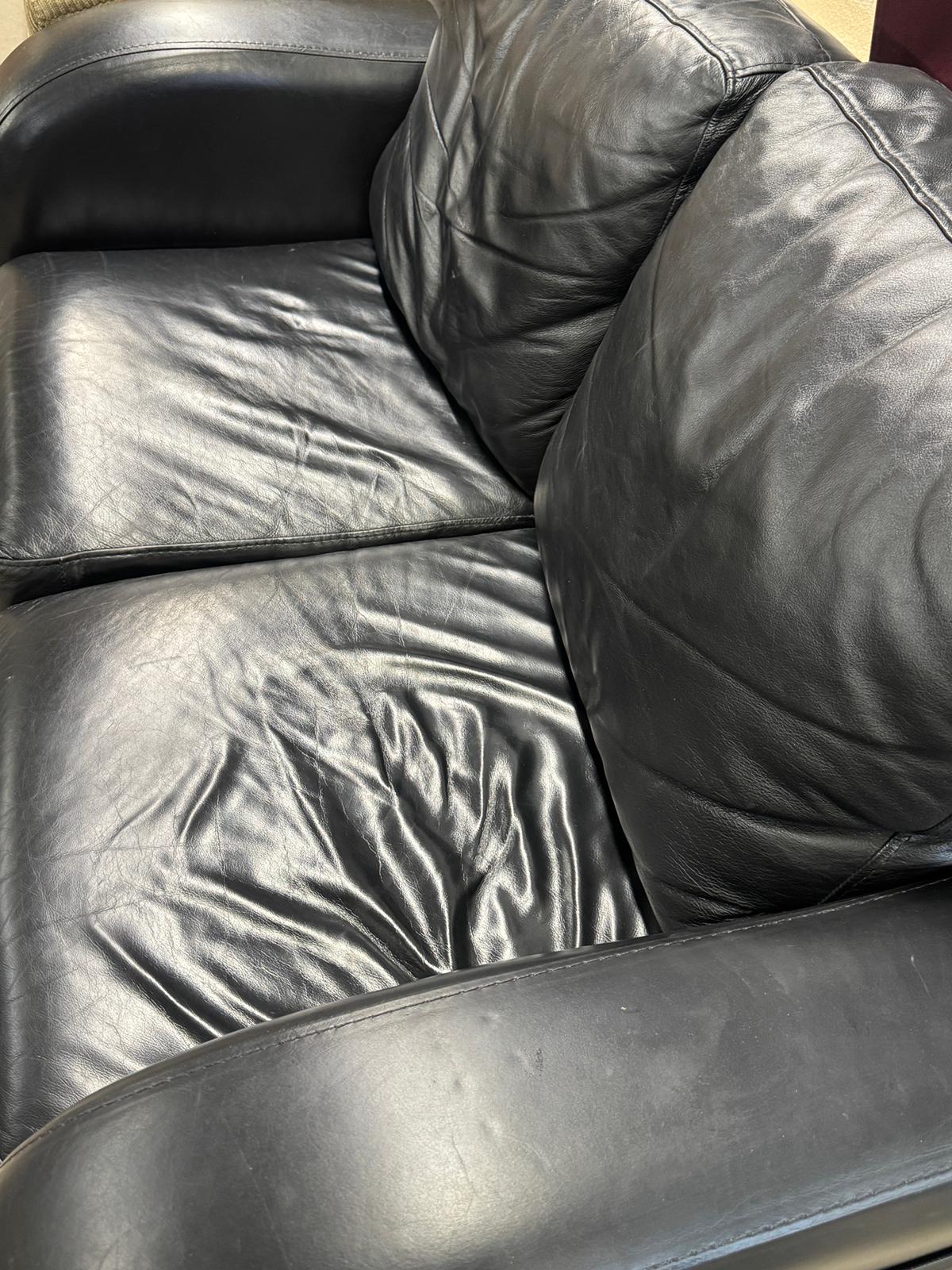 66"W Black Leather 2-Seater Sofa