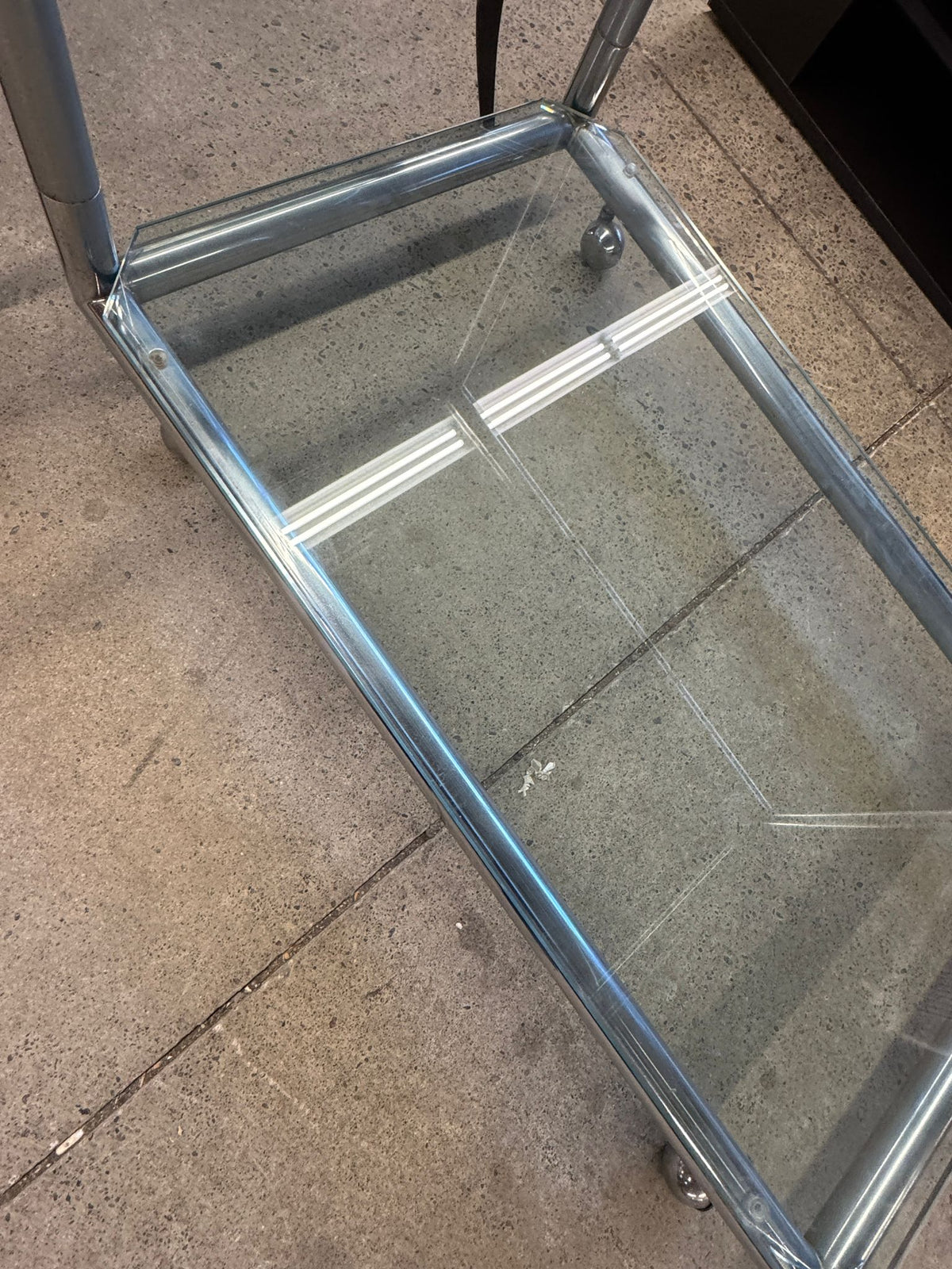 34.5"W Metal Table with Glass Top