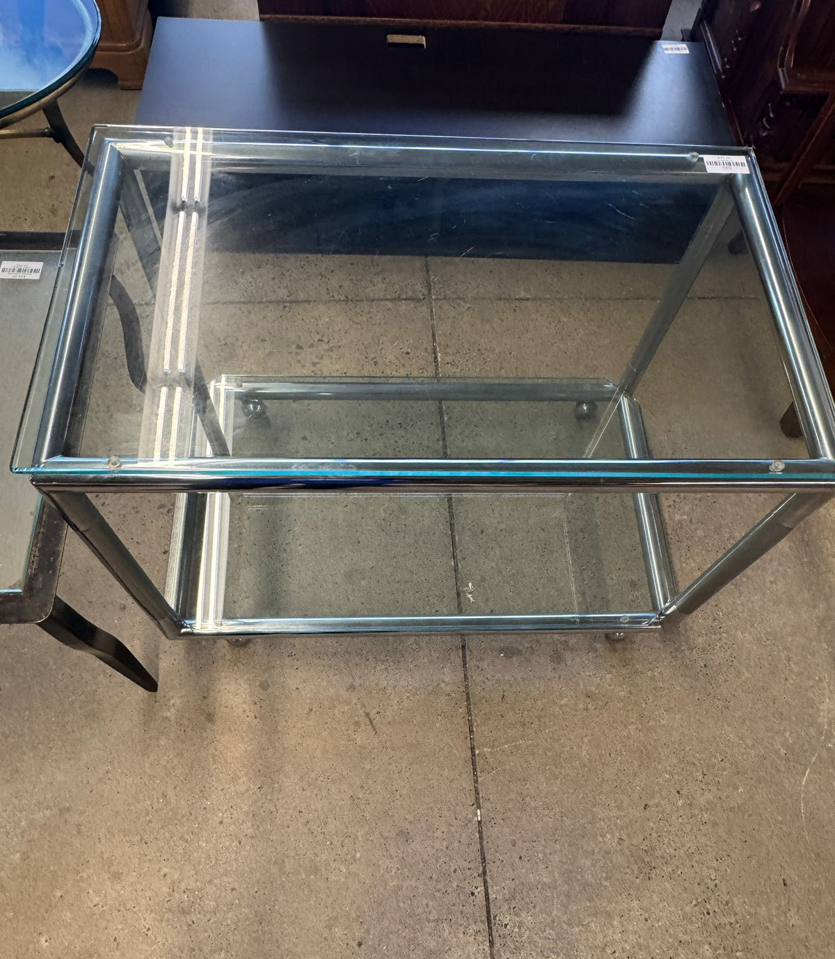 34.5"W Metal Table with Glass Top