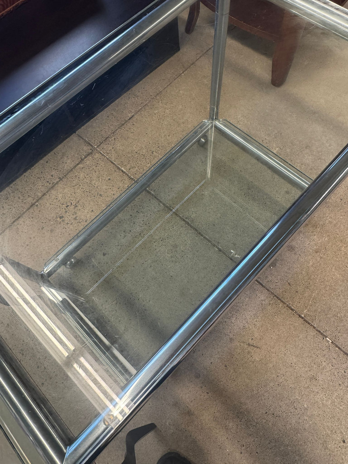 34.5"W Metal Table with Glass Top