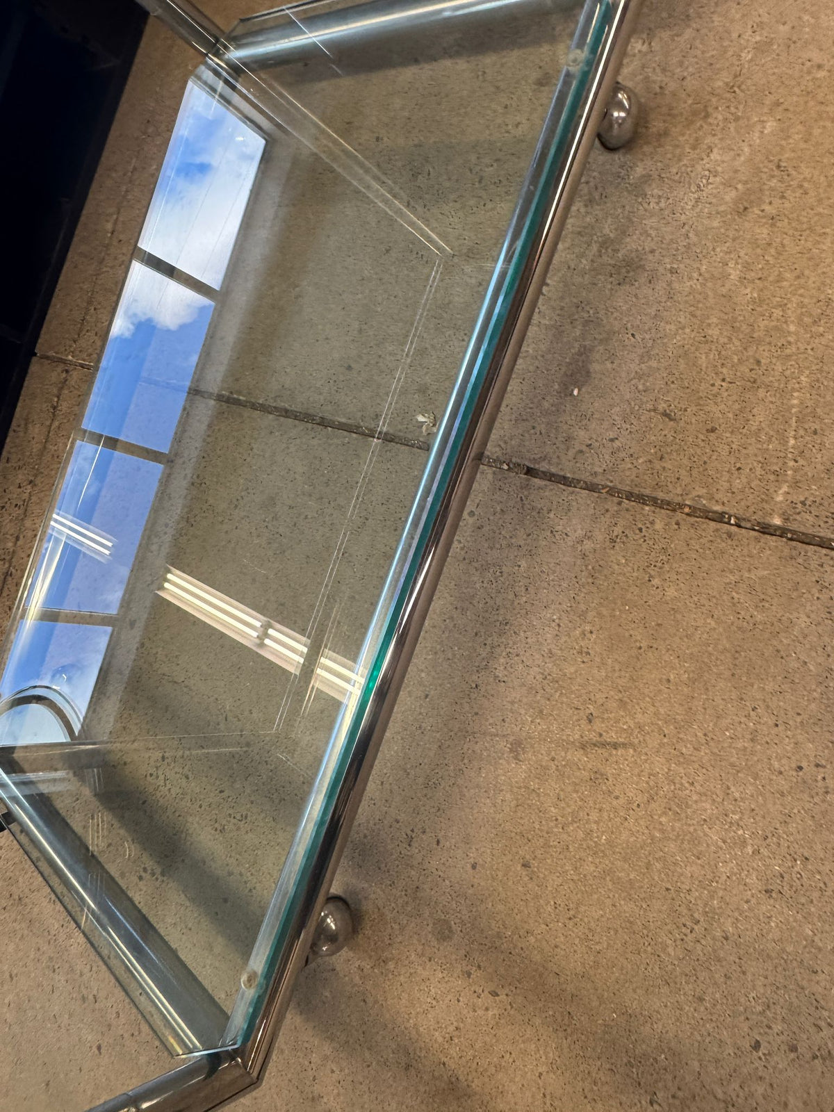 34.5"W Metal Table with Glass Top