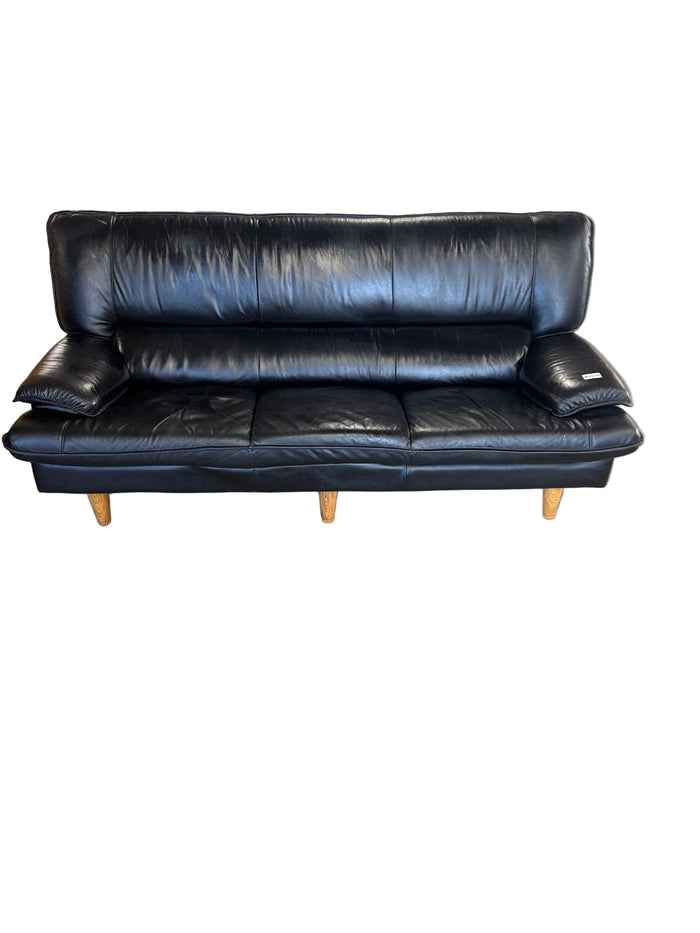 80.5"W Black Leather 3-Seater Couch