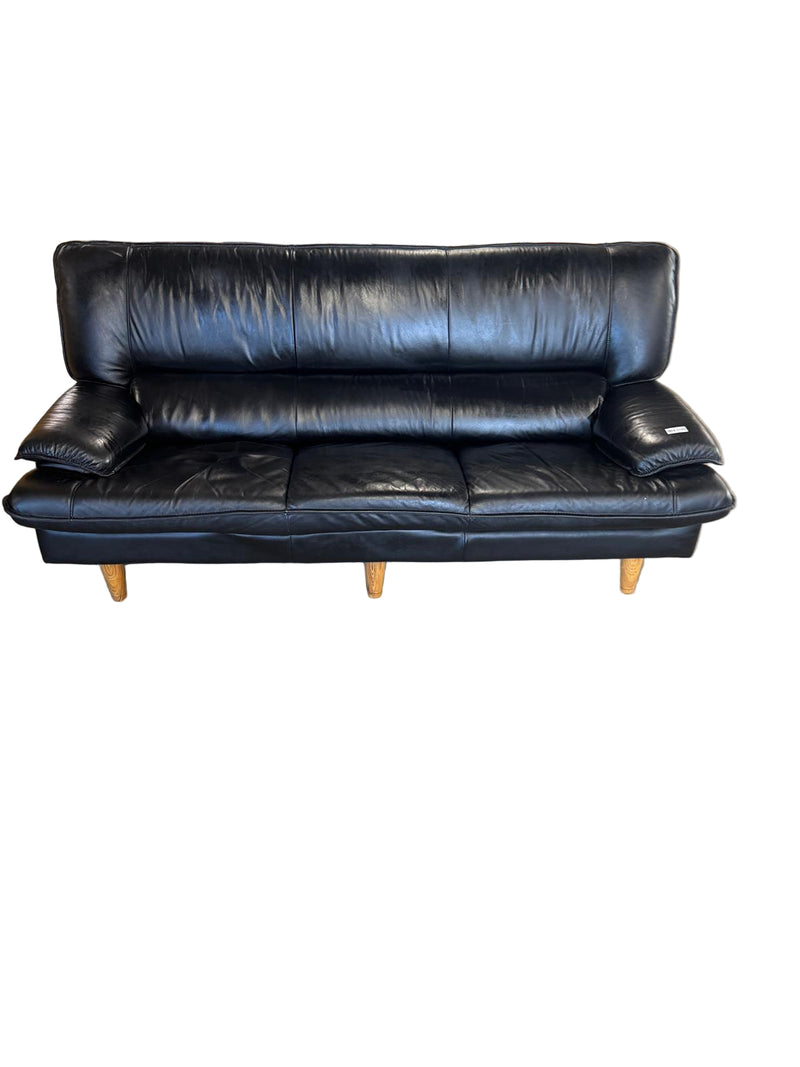 80.5"W Black Leather 3-Seater Couch