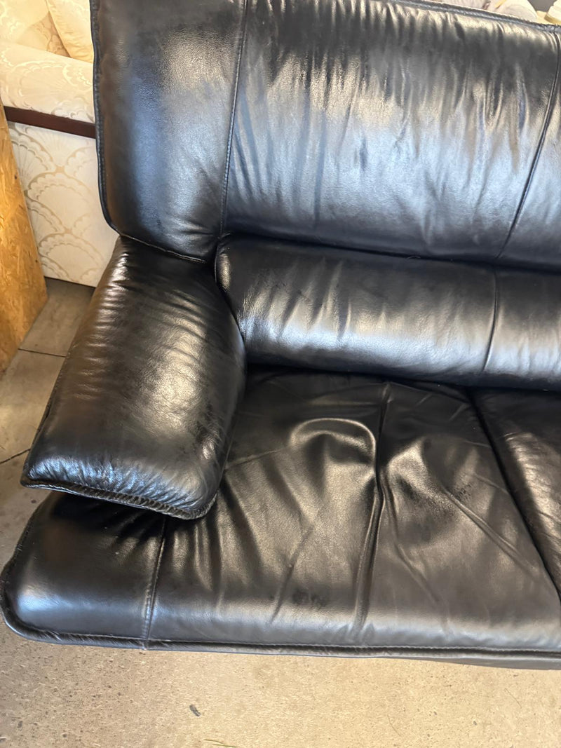 80.5"W Black Leather 3-Seater Couch