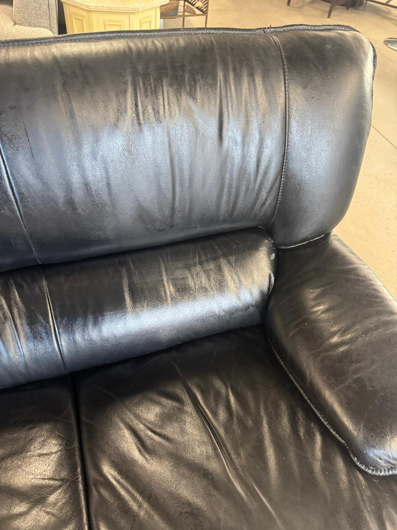 80.5"W Black Leather 3-Seater Couch
