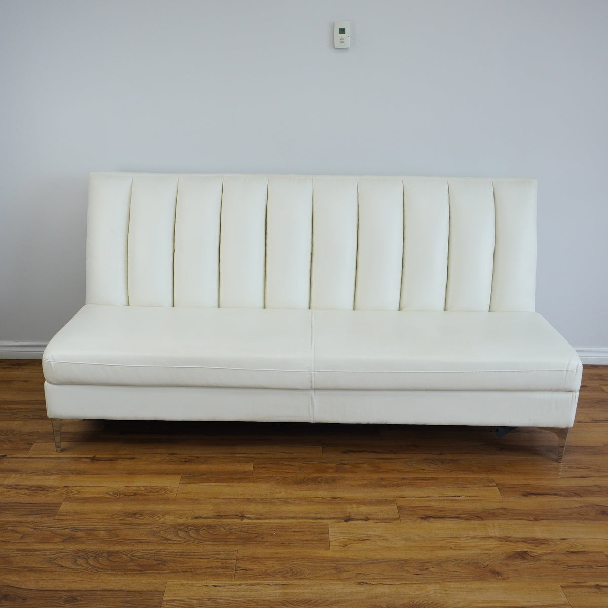 83x33-Inch White Channel-Back 3-Seater Sofa with Chrome Legs