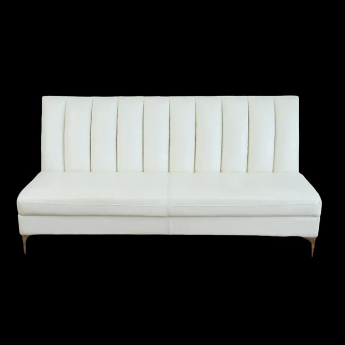 83x33-Inch White Channel-Back 3-Seater Sofa with Chrome Legs