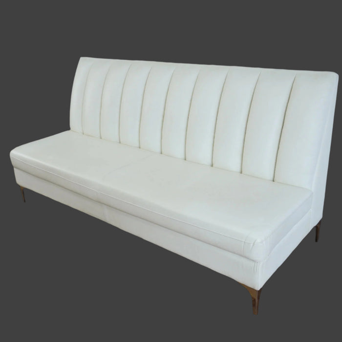 83x33-Inch White Channel-Back 3-Seater Sofa with Chrome Legs