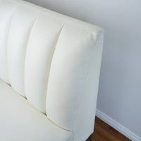 83x33-Inch White Channel-Back 3-Seater Sofa with Chrome Legs
