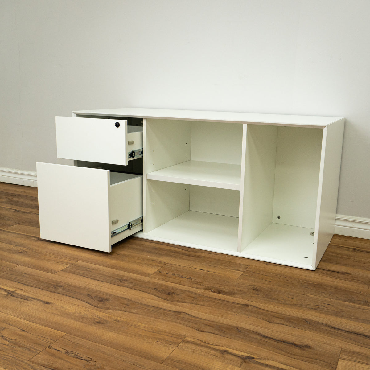 Locking Cabinet in White (Left Drawers)