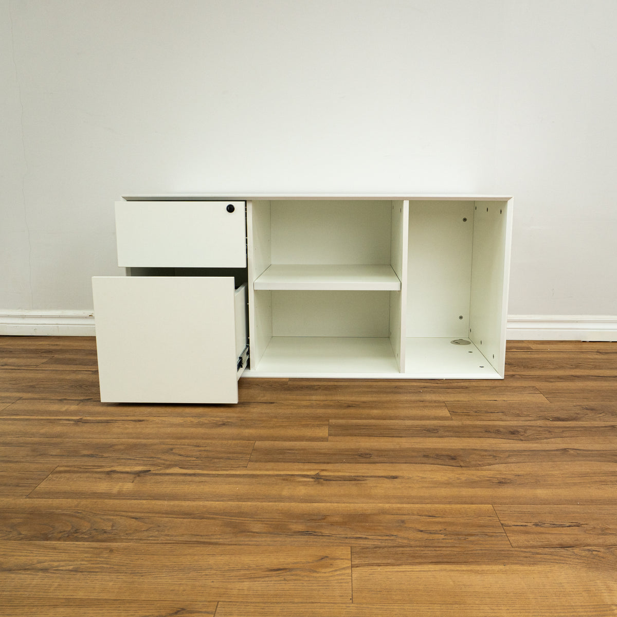 Locking Cabinet in White (Left Drawers)