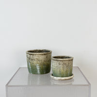 White/Moss Green Pots Set of 2 With Saucer