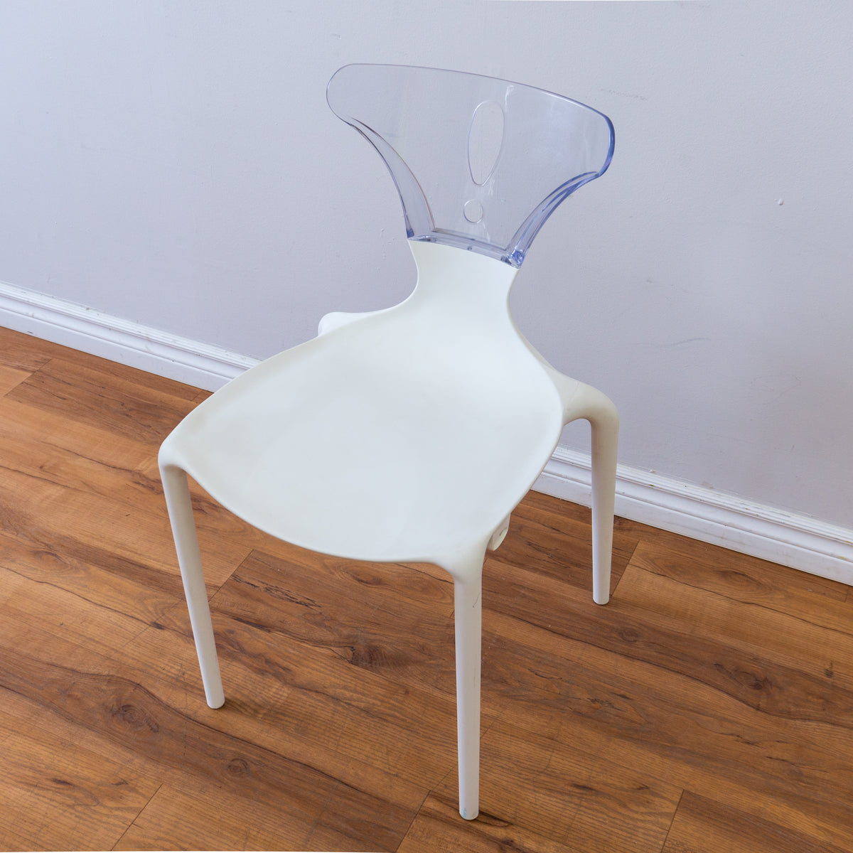 White Owen Chair with Clear Acrylic Back Rest