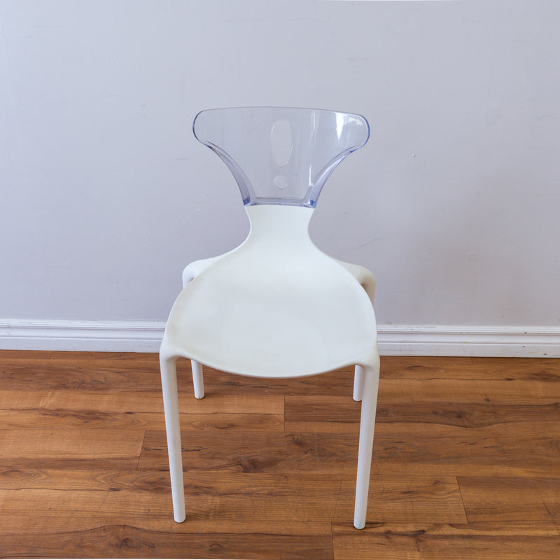 White Owen Chair with Clear Acrylic Back Rest