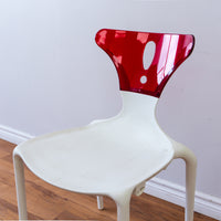 White Owen Chair with Red, Clear Acrylic Back Rest