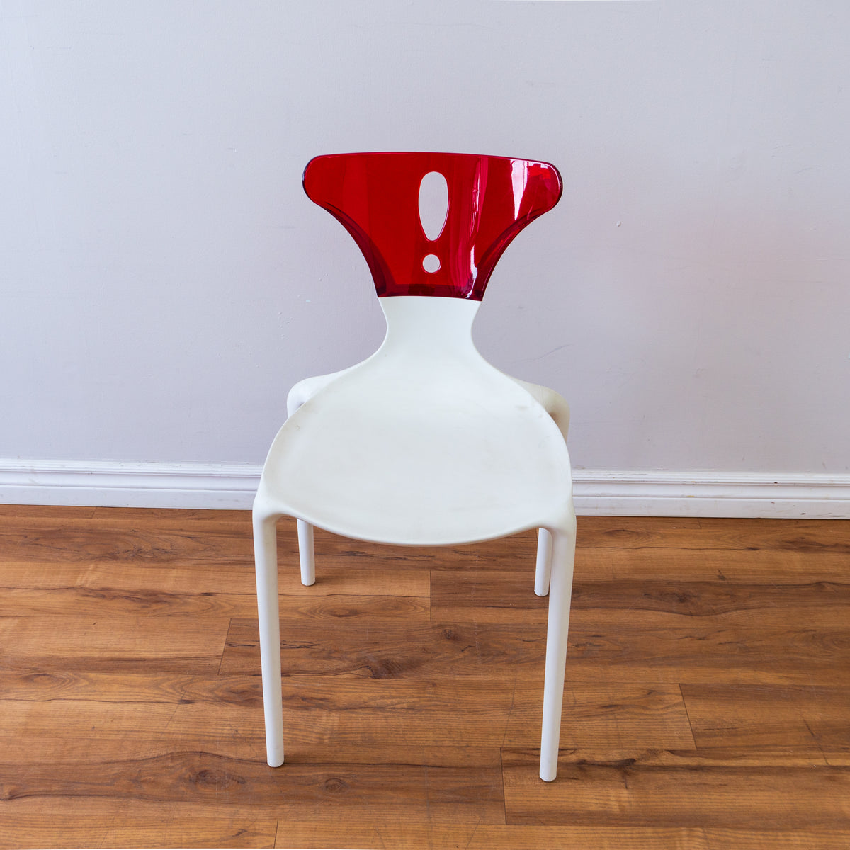 White Owen Chair with Red, Clear Acrylic Back Rest