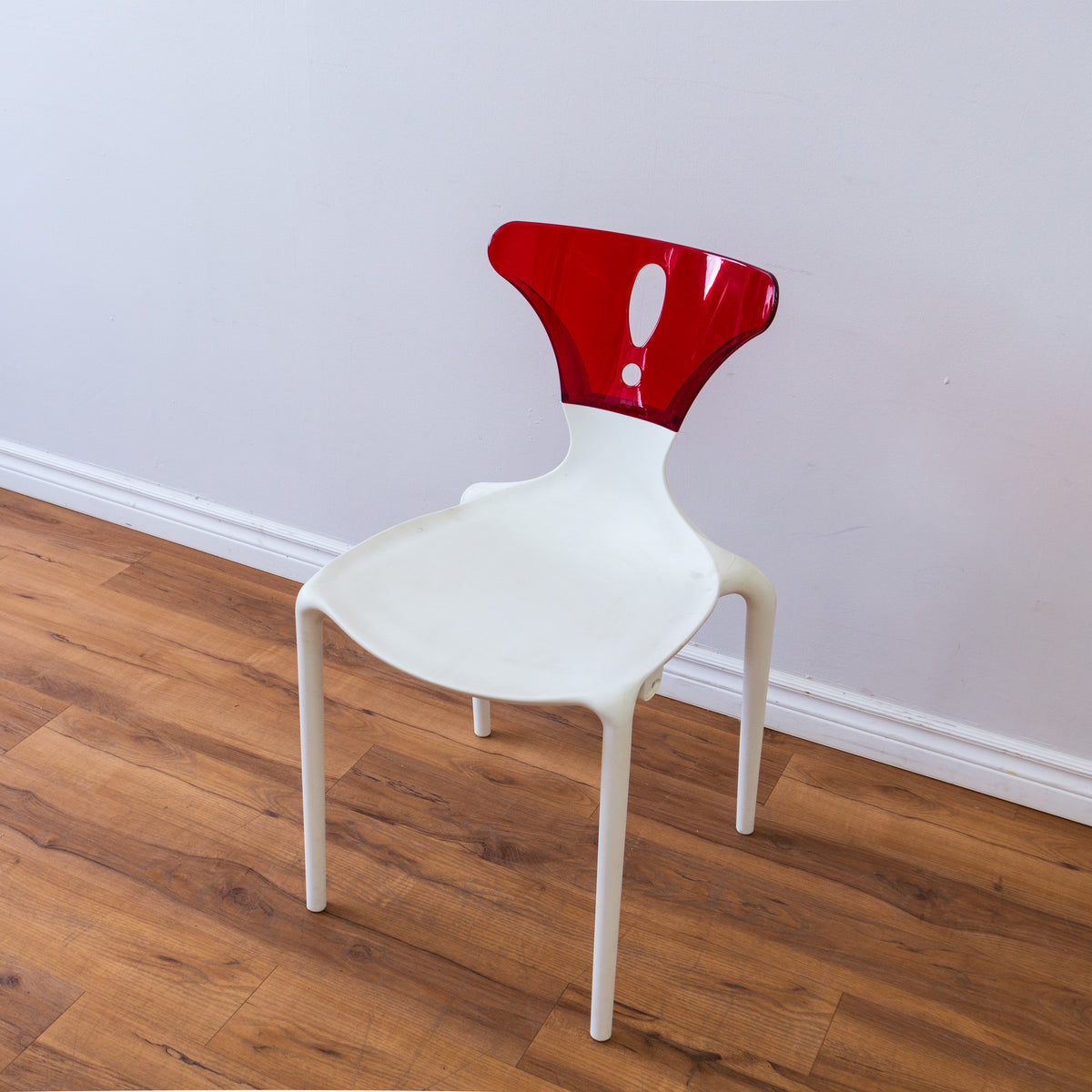 White Owen Chair with Red, Clear Acrylic Back Rest