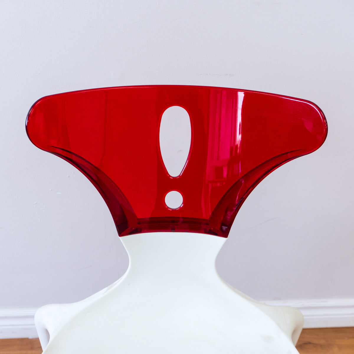 White Owen Chair with Red, Clear Acrylic Back Rest