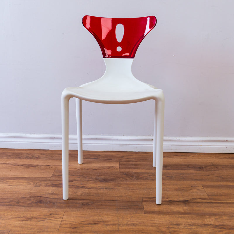 White Owen Chair with Red, Clear Acrylic Back Rest