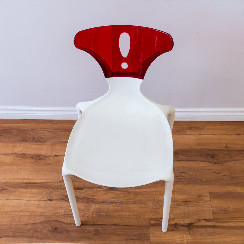 White Owen Chair with Red, Clear Acrylic Back Rest