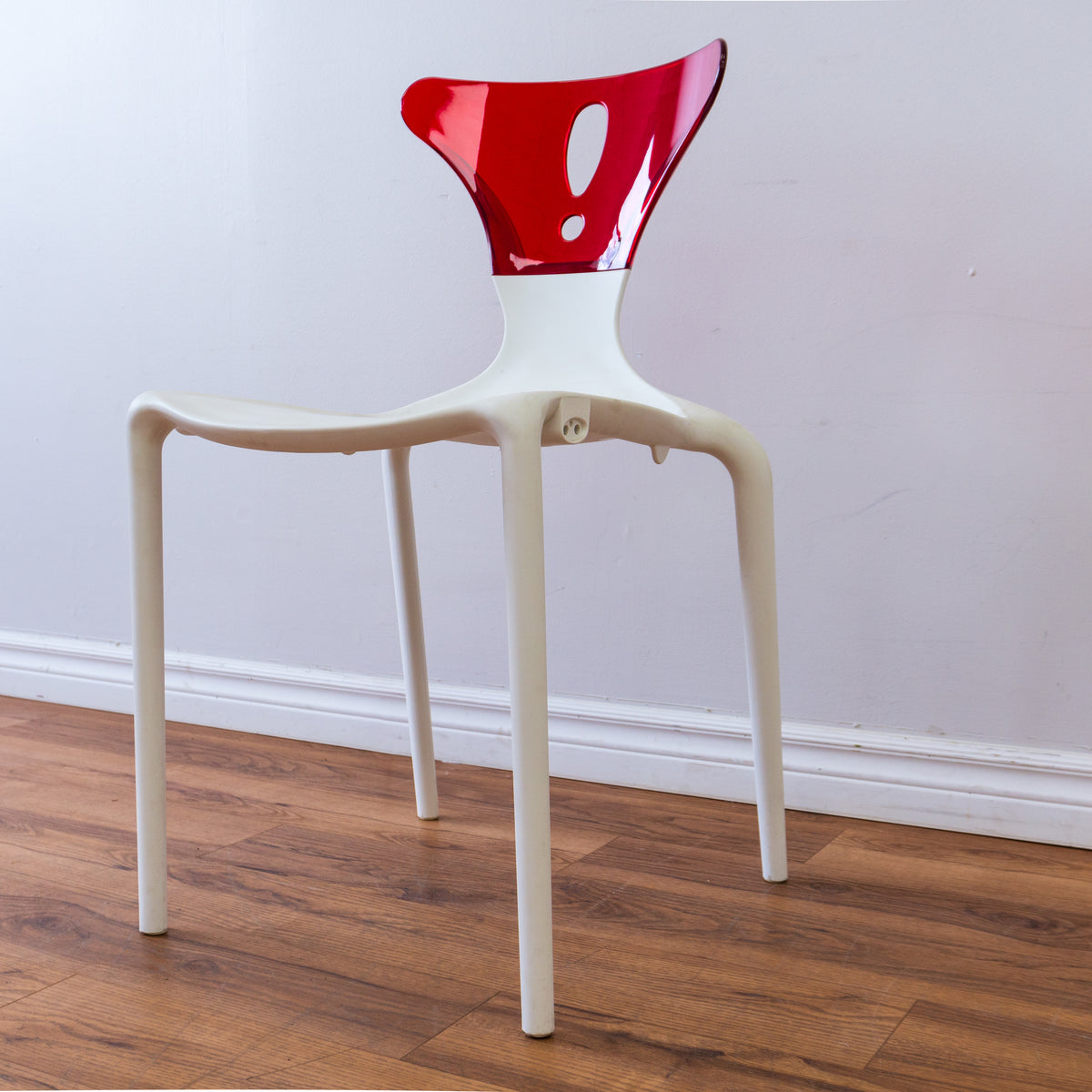 White Owen Chair with Red, Clear Acrylic Back Rest