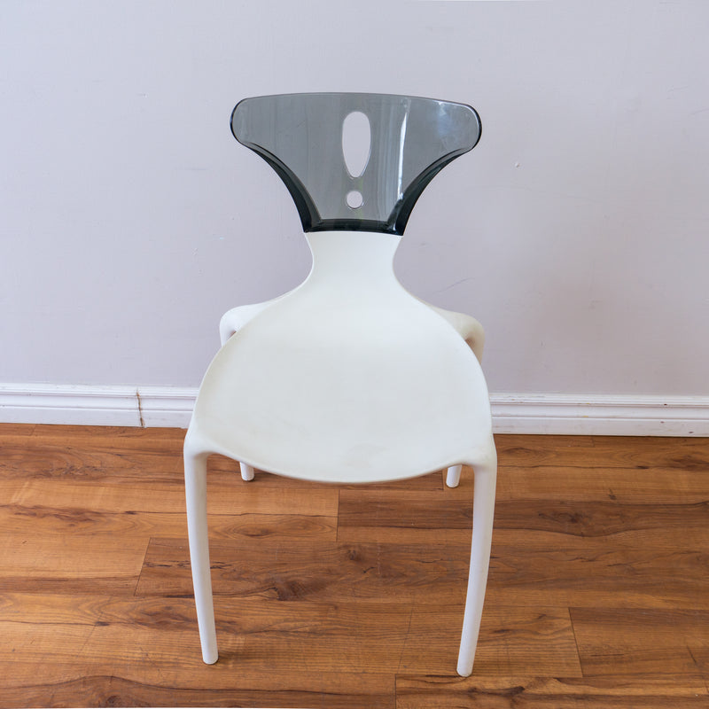 White Owen Chair with Smoke-coloured, Clear Acrylic Back Rest