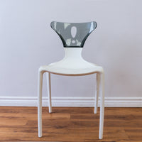 White Owen Chair with Smoke-coloured, Clear Acrylic Back Rest