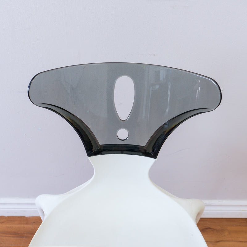 White Owen Chair with Smoke-coloured, Clear Acrylic Back Rest