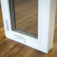 28x18-Inch Awning Window in White with Sash Lock and Screen