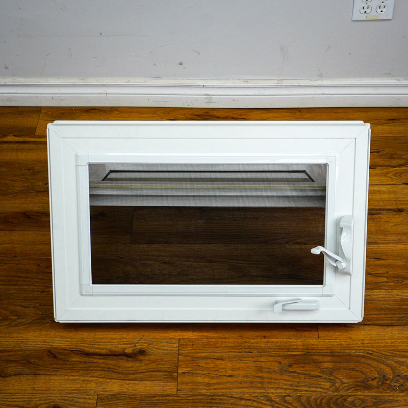 28x18-Inch Awning Window in White with Sash Lock and Screen