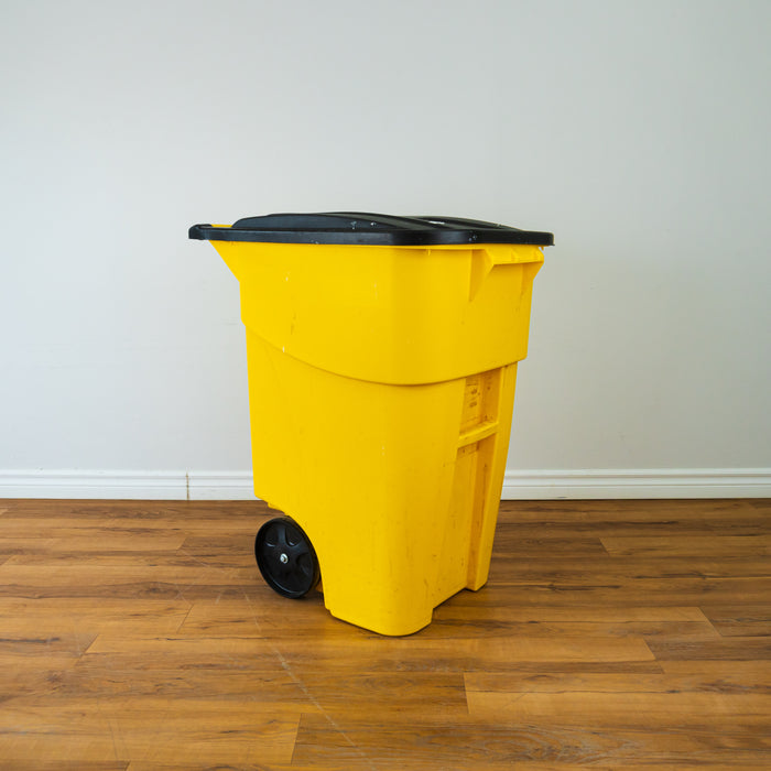 Yellow Rubbermaid Trash Can with Wheels -  50 Gallon