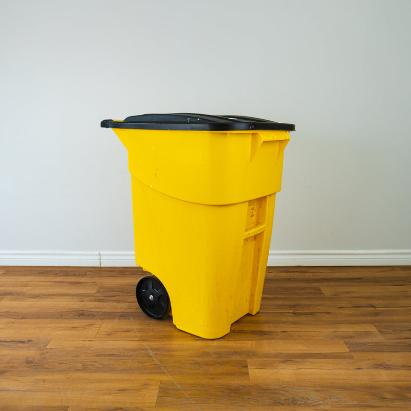 Yellow Rubbermaid Trash Can with Wheels -  50 Gallon