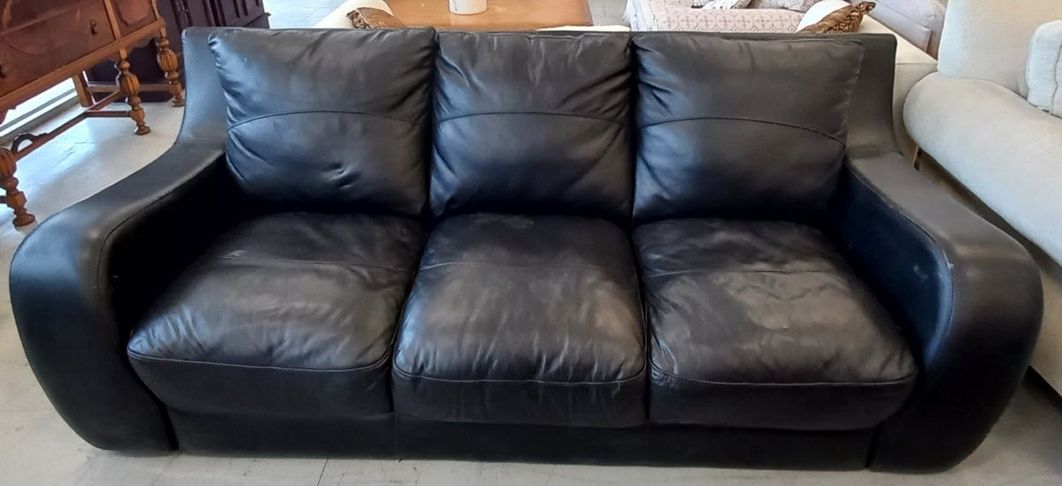 Modern Black Leather Modern 3-Seater Sofa
