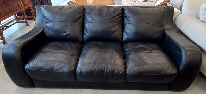 Modern Black Leather Modern 3-Seater Sofa