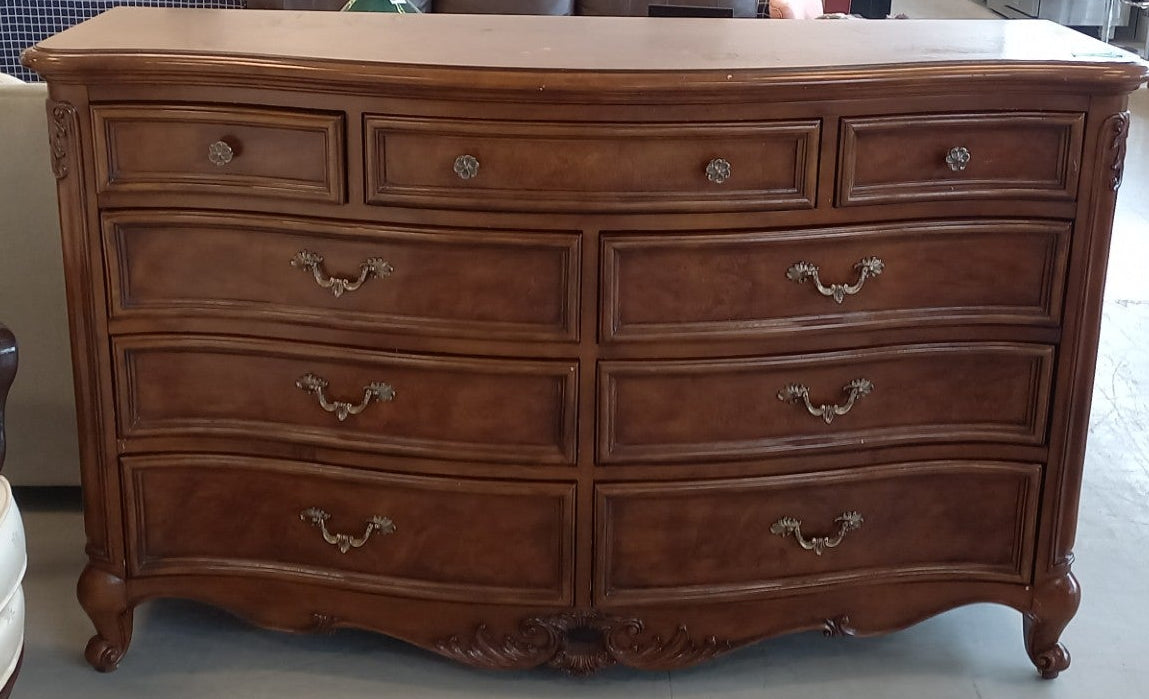 Vintage French Provincial Style Wooden Dresser with 9 Drawers