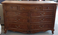 Vintage French Provincial Style Wooden Dresser with 9 Drawers