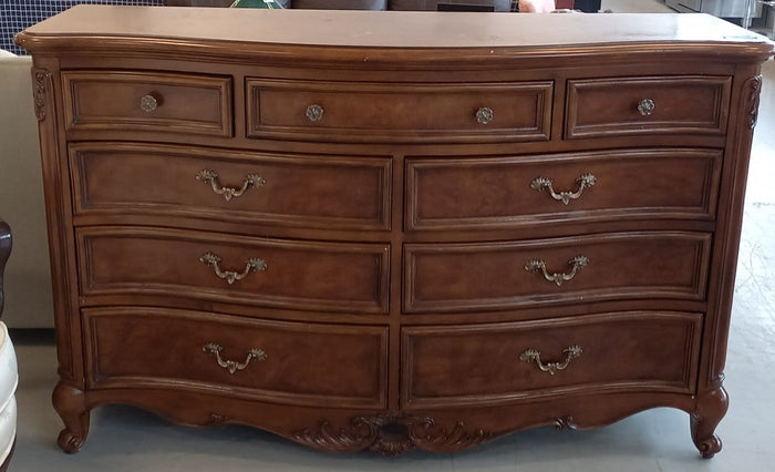 Vintage French Provincial Style Wooden Dresser with 9 Drawers