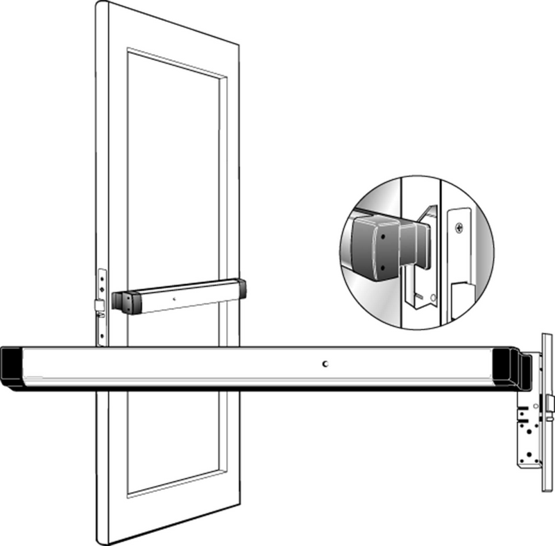 Mortise Exit Device, Clear Anodized Push Bar, 36-Inch Door Width